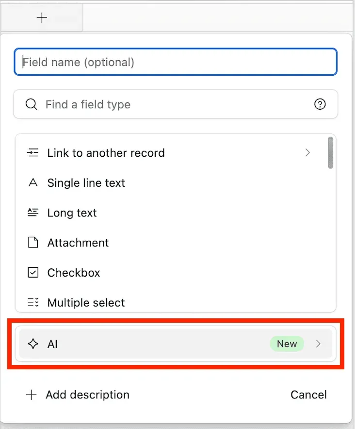How to create Airtable AI field