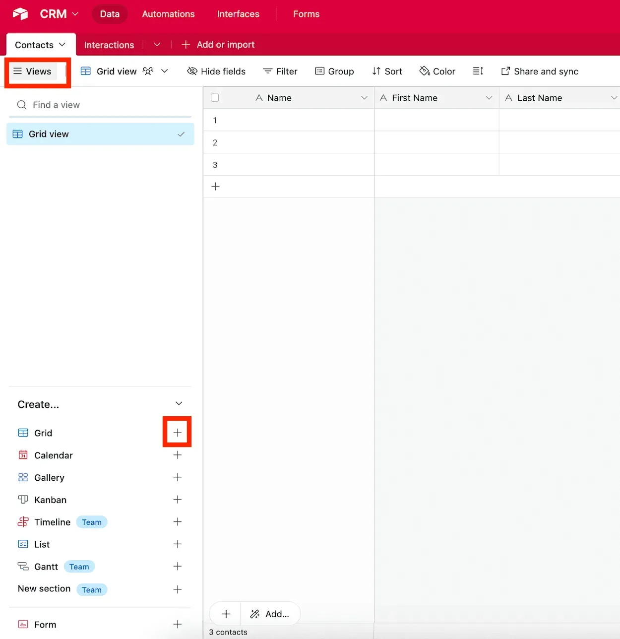 How to create new Airtable views