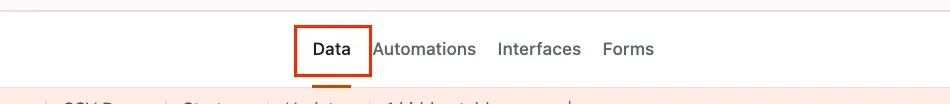 The base header with the Data tab selected, alongside Automations, Interfaces and Forms.