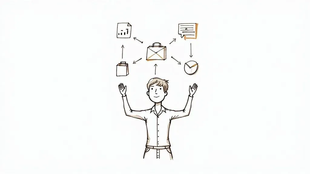 A person managing multiple tasks on a digital interface, symbolizing project management.