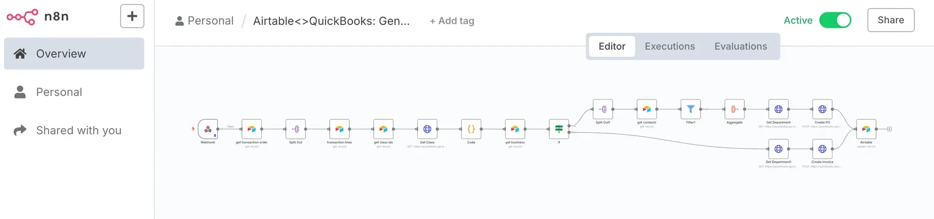 Airtable QuickBooks integration using n8n