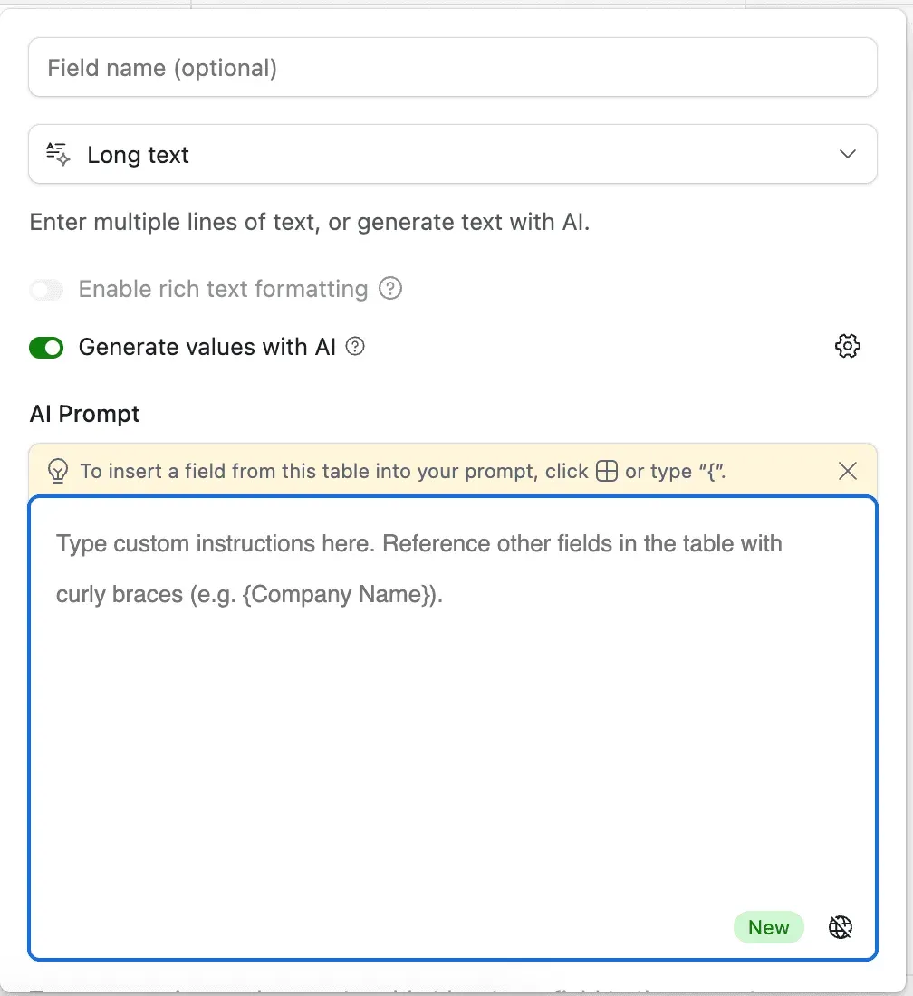 How to set a prompt for your Airtable AI field