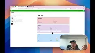 Video thumbnail: a browser showing an Airtable interface page of colour-coded record panels, with the presenter's webcam inset in the corner.
